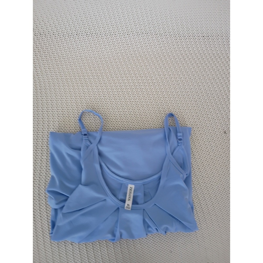 NWT Zenana Periwinkle Blue Pleated Flowy Cami Tank M Boho Lightweight Relax Fit - Picture 8 of 9